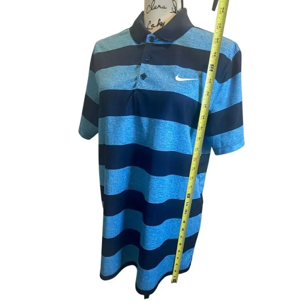 NIKE‎ POLO GOLF SHIRT 2016 VICTORY BOLD STRIPES SZ M BLUE PICKABLE SPORTY TENNIS